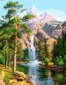 Картина по номерам Водоспад у сосновому лісі 40 х 50 см