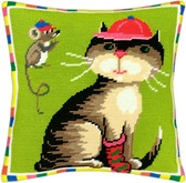 Набір для вишивання подушки Кіт і мишка 40×40 см (страмін) напівхрест, лицьова сторона