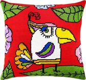 Набір для вишивання подушки Папуга 40&40 см (страмін) напівхрест, лицьова сторона