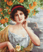 Набір для вишивання хрестиком Красуня під апельсиновим деревом 28 х 34 см (  канва Aida 18 ) повна вишивка