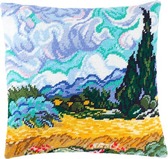 Набір для вишивання подушки Пшеничне поле з кипарисом Ван Гог 40×40 см (страмін) напівхрест, лицьова сторона Чарівниця ( Україна ) V-159