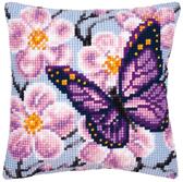Набір для вишивання подушки Фіолетовий метелик 40 х 40 см (страмін) лицьова сторона, повний хрест Vervaco 1066553