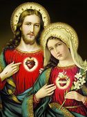 Алмазна вишивка ікона Святі серця Ісуса і Марії 45x60 см, квадратні камені, повна