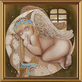 Амурчик на ромашковой луне 35x35 см, частичная зашивка