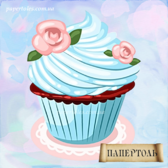 Кексик с розочкой 10х10см. Папертоль. Серия: кексики