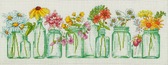 Набір для вишивання хрестиком Квіти у банках, 45,7 см x 22 см ( канва чиста Aida 14 (біла) , часткова вишивка )