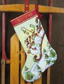 Набір для вишивки хрестиком Сніговики на санях. Чобіток 40 см ( канва Aida 14  зелена )