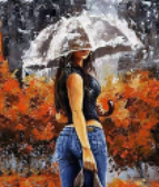 Осенний дождь 40x50 см, (на подрамнике) круглые камни, полная