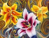 Золотые лилии 40x50 см, (на подрамнике) круглые камни, полная