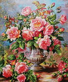 Алмазная вышивка на подрамнике Розовые розы в вазе 40x50 см, (на подрамнике) круглые камни, полная
