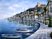 Алмазная вышивка на подрамнике Яхты у берега 40x50 см, (на подрамнике) круглые камни, полная