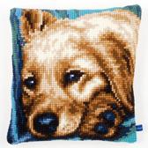 Набір для вишивання подушки Мила собака, 40x40 см (страмін) лицьова сторона, повний хрест