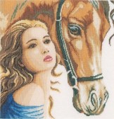 Набір для вишивання хрестиком Жінка та кінь, 30x30 см (бежевий)