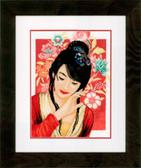 Набір для вишивання хрестиком Азіатська дівчина в кольори 28x38 см (повна зашивка, лічильний хрест)