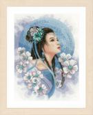 Набір для вишивання хрестиком Азіатська дівчина в блакитному 30x41 см (повна зашивка, лічильний хрест)