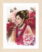 Набір для вишивання хрестиком Азіатська дівчина в рожевому 30x41 см (повна зашивка, лічильний хрест)