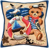 Набір для вишивання подушки Ведмедик - моряк 40×40 см (страмін) напівхрест, лицьова сторона