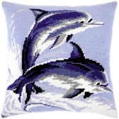 Набір для вишивання подушки Дельфіни 40×40 см (страмін) напівхрест, лицьова сторона