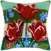 Набір для вишивання подушки Тюльпани та квіти 40х40 см (страмін) напівхрест, лицьова сторона