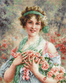 Набір для вишивання хрестиком Дівчина з трояндами 28.5x35.5 см ( канва Aida 18 ) повна вишивка