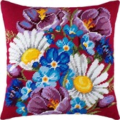 Набір для вишивання подушки Букет з польових квітів 40х40 см (страмін) напівхрест, лицьова сторона
