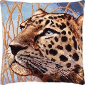 Набір для вишивання подушки Леопард 40×40 см (страмін) напівхрест, лицьова сторона