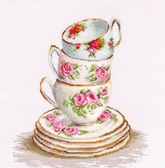 Набір для вишивання хрестиком Три чайні чашки 25 х 28.5 см ( канва Aida 16 ) часткова вишивка