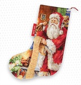 Набір для вишивки хрестиком Санта з переліком подарунків. Чобіток  37 х 24,5 см ( канва Aida 14 )