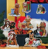 Набір для вишивки хрестиком Новорічні собаки  ( пластикова канва, 8м од., висотою до 5 см )