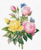 Набір для вишивання хрестиком Жовті троянди та бенгальські троянди 25х30 см