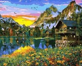 Картина по номерам Село біля гірського озера, 40х50см