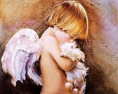Алмазна вишивка Ангелочок з кроликом. Художник Nancy А. Noel 40x50 см, квадратне каміння, повна