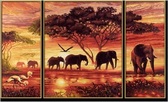Алмазна вишивка триптих Африканські слони 2 частини 20 х 50 см і 1 частина 40 х 50 см, квадратне каміння, повна