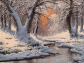 Алмазна вишивка Вечірнє світло над річкою зимою. Художник Laszlo Neogrady 40x50 см, квадратне каміння, повна