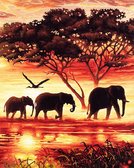Алмазна вишивка триптих Африканські слони (частина 2) 40x50 см, квадратне каміння, повна