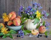 Алмазная вышивка на подрамнике Натюрморт с персиками 40x50 см, (на подрамнике) круглые камни, полная