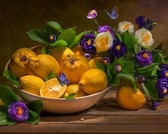 Алмазная вышивка на подрамнике Натюрморт с лимонами 40x50 см, (на подрамнике) круглые камни, полная