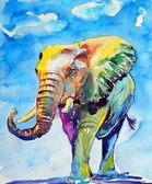 Алмазная вышивка на подрамнике Слон. Акварель 40x50 см, (на подрамнике) круглые камни, полная