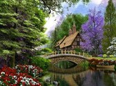 Алмазная вышивка на подрамнике Зеркальная заводь 40x50 см, (на подрамнике) круглые камни, полная