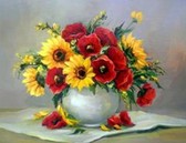 Алмазная вышивка на подрамнике Цветы родного края 40x50 см, (на подрамнике) круглые камни, полная