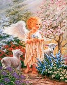 Алмазная вышивка на подрамнике Ангелочек и ягнята 40x50 см, (на подрамнике) круглые камни, полная