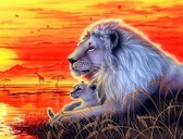 Алмазная вышивка на подрамнике Лев с львенком 40x50 см, (на подрамнике) круглые камни, полная