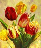 Алмазная вышивка на подрамнике Яркие тюльпанчики 40x50 см, (на подрамнике) круглые камни, полная