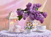 Алмазная вышивка на подрамнике Сирень в вазе 40x50 см, (на подрамнике) круглые камни, полная