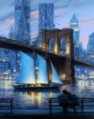 Алмазная вышивка на подрамнике Бруклинский мост 40x50 см, (на подрамнике) круглые камни, полная