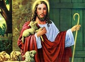 Алмазная вышивка на подрамнике Иисус с ягненком 40x50 см, (на подрамнике) круглые камни, полная