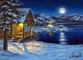 Алмазная вышивка на подрамнике Луна над озером 40x50 см, (на подрамнике) круглые камни, полная