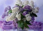 Алмазная вышивка на подрамнике Сирень в вазе 40x50 см, (на подрамнике) круглые камни, полная