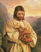 Алмазная вышивка на подрамнике Иисус с ягненком 2 - 40x50 см, (на подрамнике) круглые камни, полная