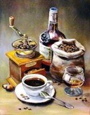 Алмазная вышивка на подрамнике Натюрморт с кофем 40x50 см, (на подрамнике) круглые камни, полная